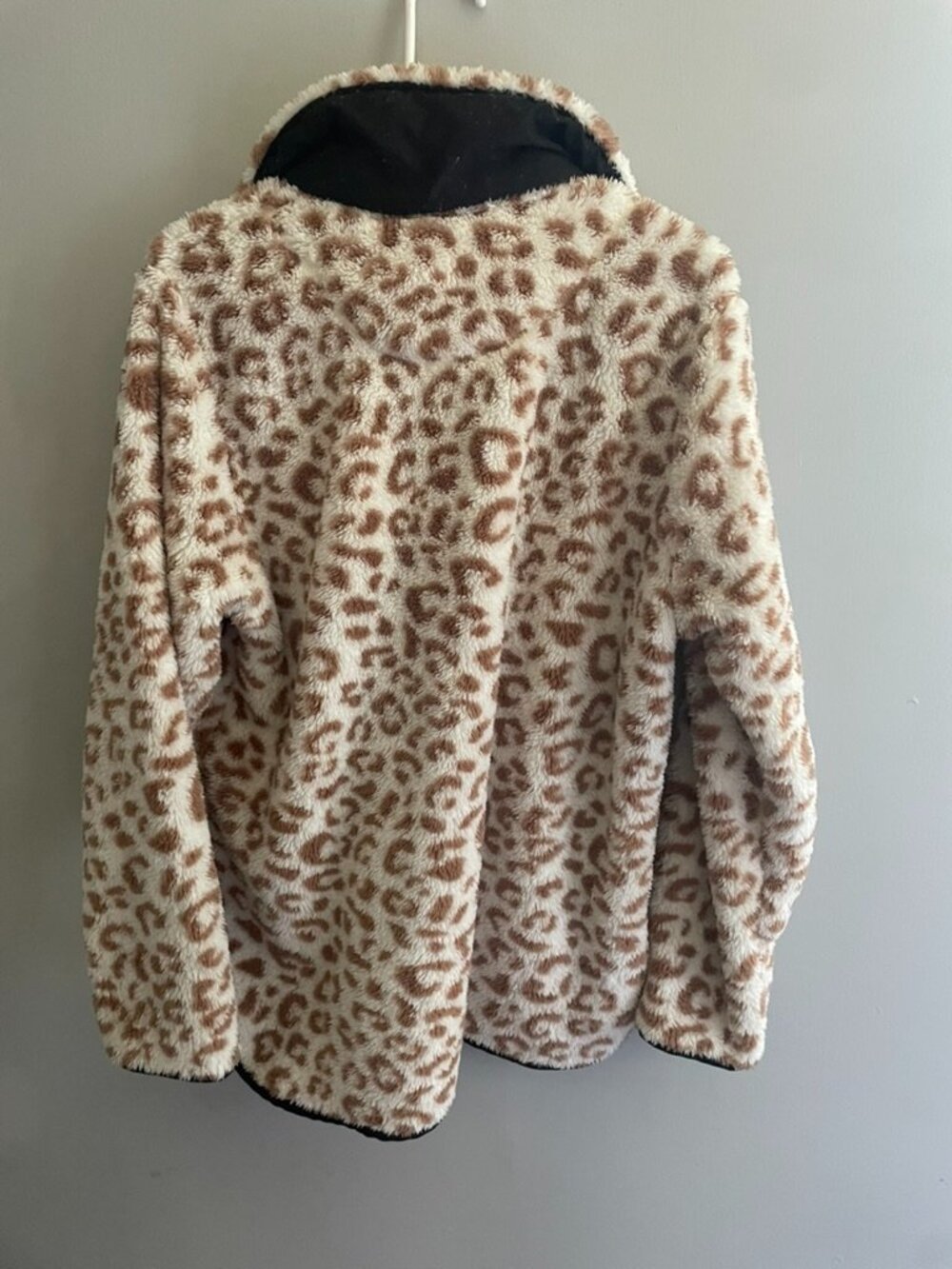 Simply Southern Leopard Sherpa Pullover Large Quarter Zip Fleece Cream Tan Cozy - Picture 6 of 6